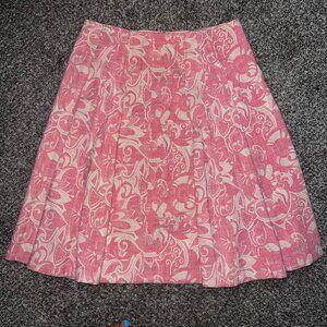 Women’s Pink & White Floral A-Line Skirt Size 8 W16 L23 Knee Length Unbranded